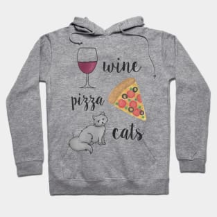 Wine Pizza Cats Hoodie